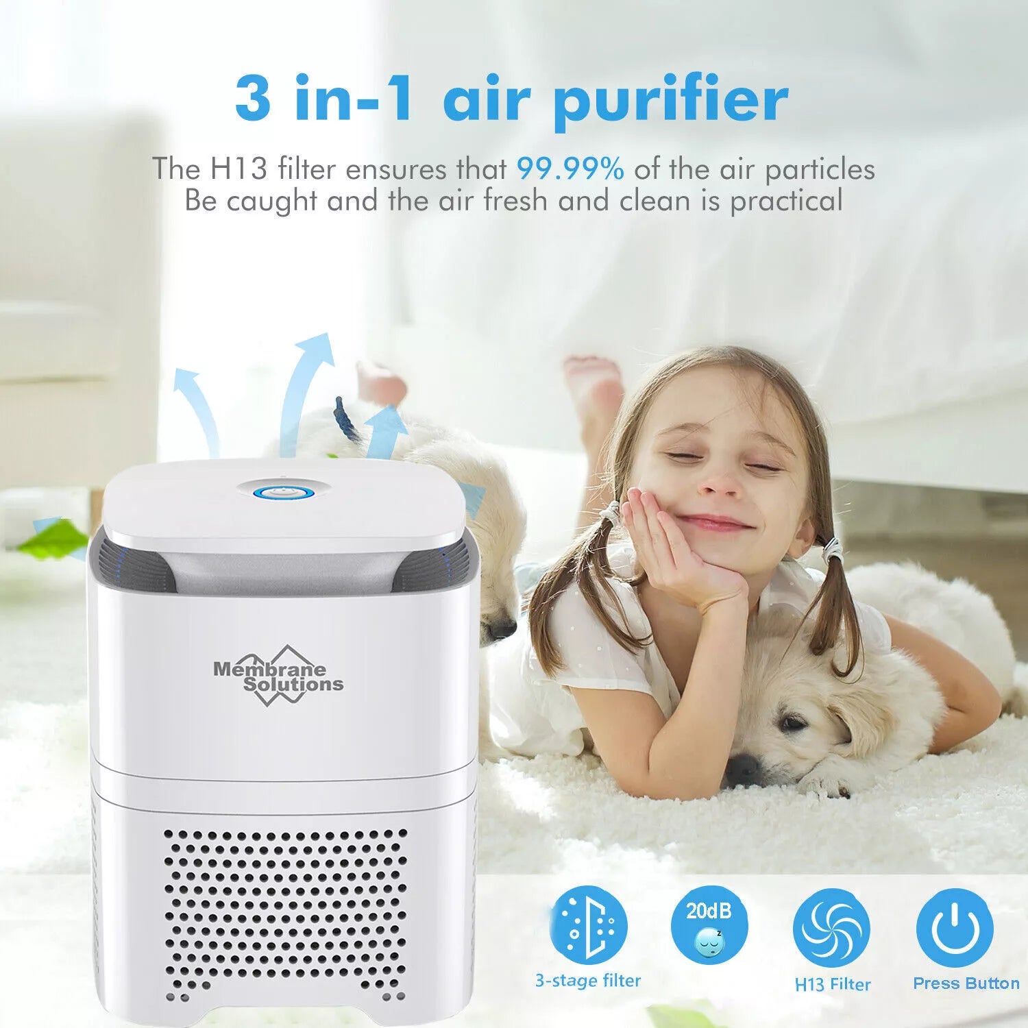 Room Air Purifier Cleaner HEPA Filter Remove Odor Dust Mold Home Allergies Smog